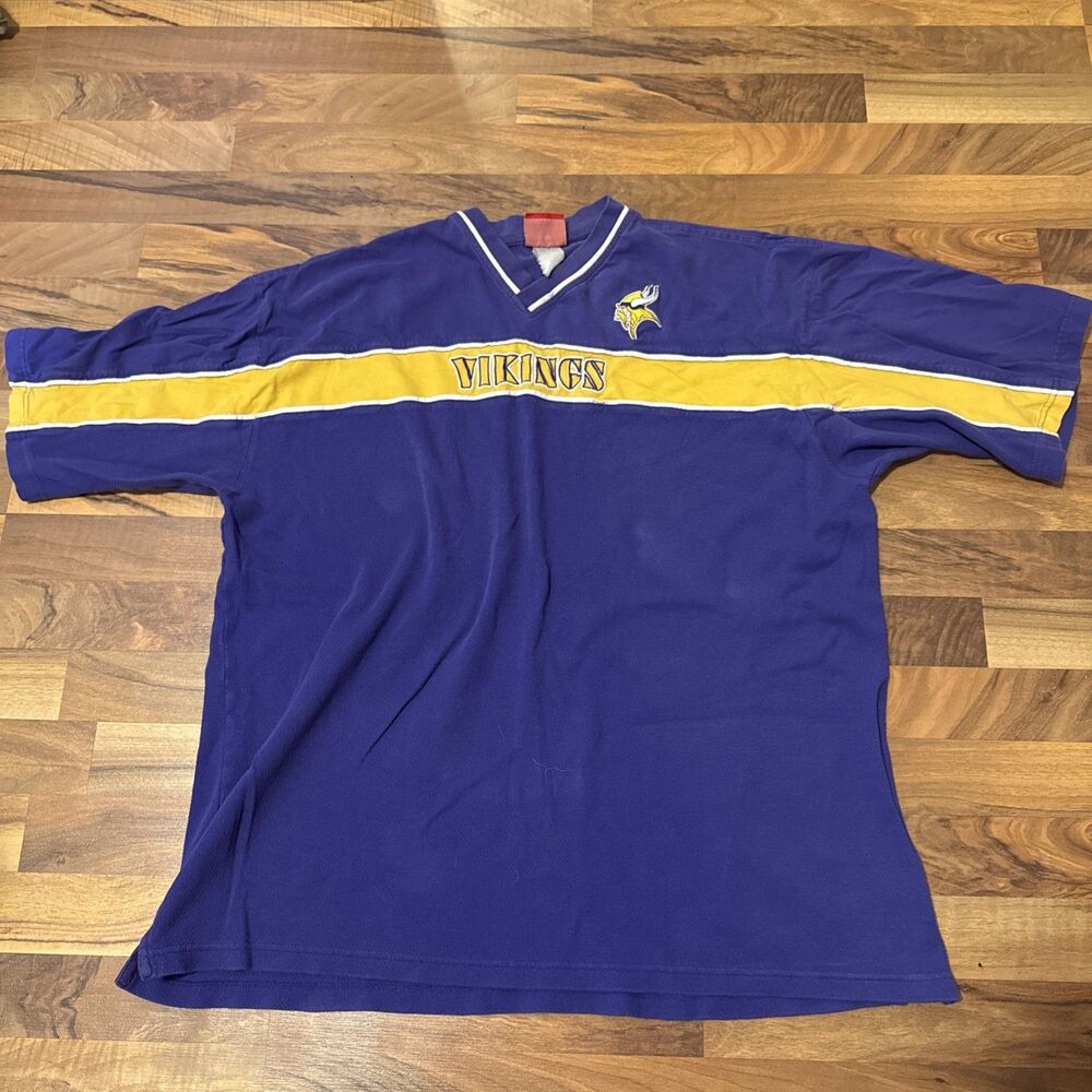 Vintage Red Tag NFL Vikings Stripe Short Sleeve Shirt Size XXL Check Measurement